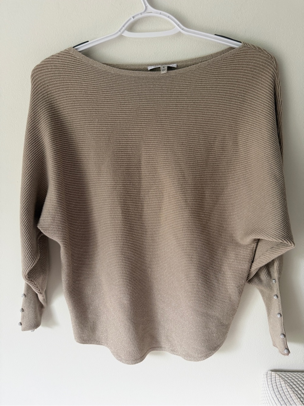Milano Ribbed Scoop-Neck Sweater in Taupe with Button Cuffs